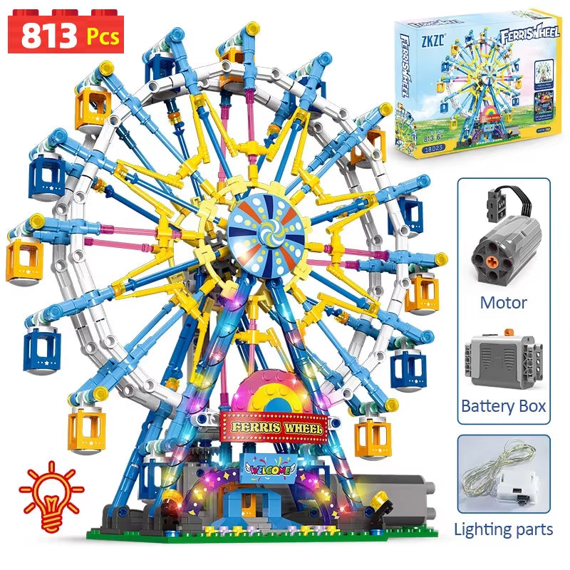 City Friends MOC Rotating Ferris Wheel Building Blocks Electric Bricks with Light Toys for Children Christmas Gifts