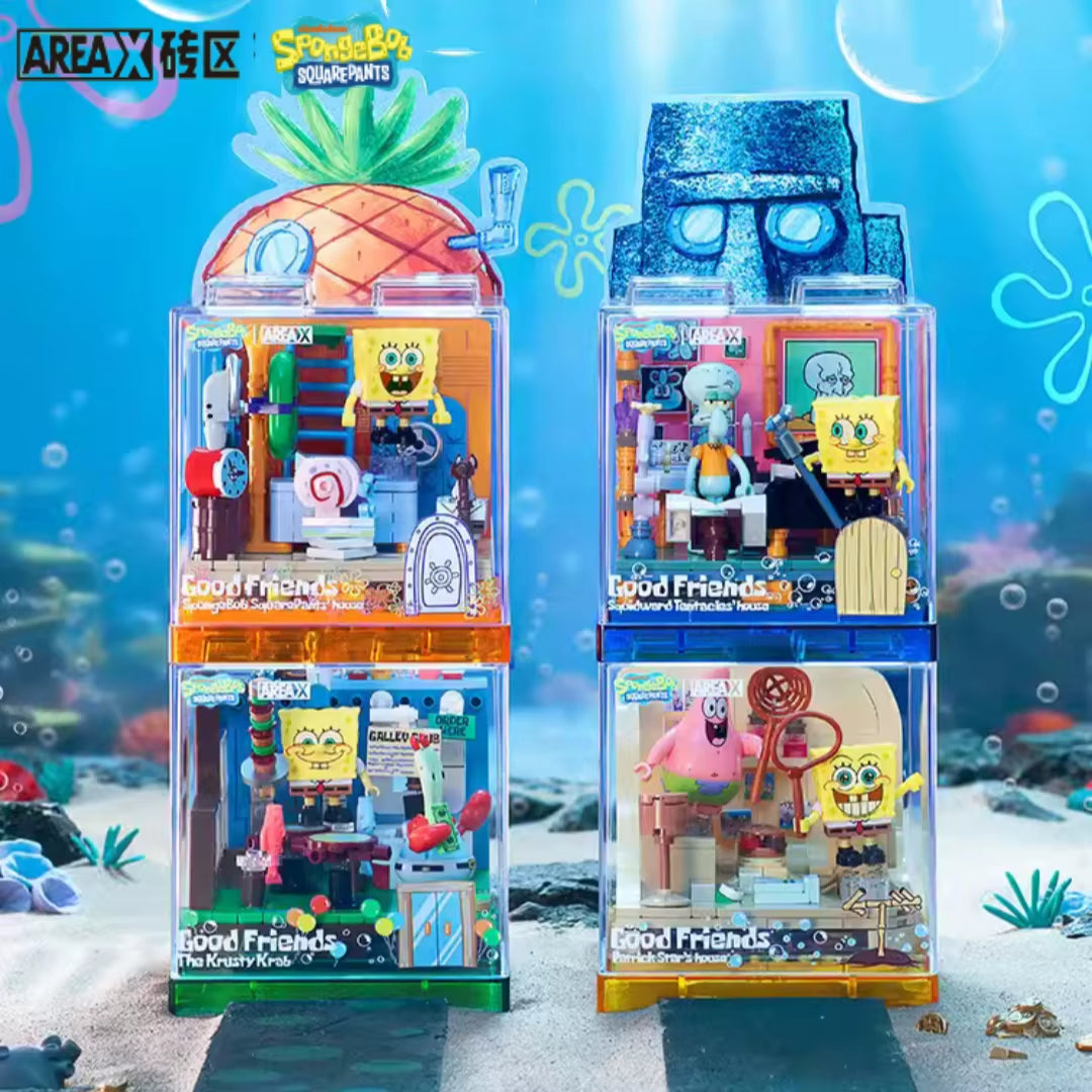 Spongebob Series Building Blocks Box Patrick Star Krusty Krab Squidward Tentacles Room Model Assembled Toy Ornaments Kids Gift