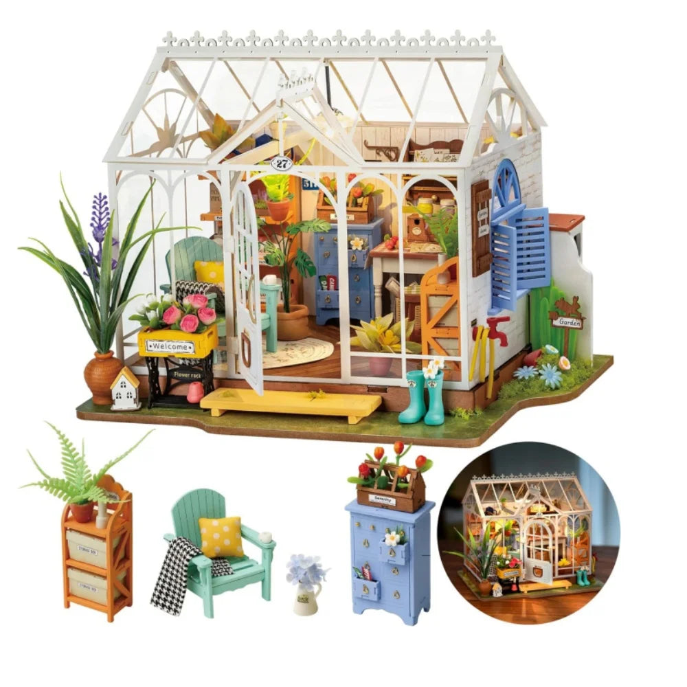 Rolife Dreamy Garden House 3D Puzzle DIY Miniature Dollhouse Kit Crafts Hobbies Bookshelf Decorative Objects DG163