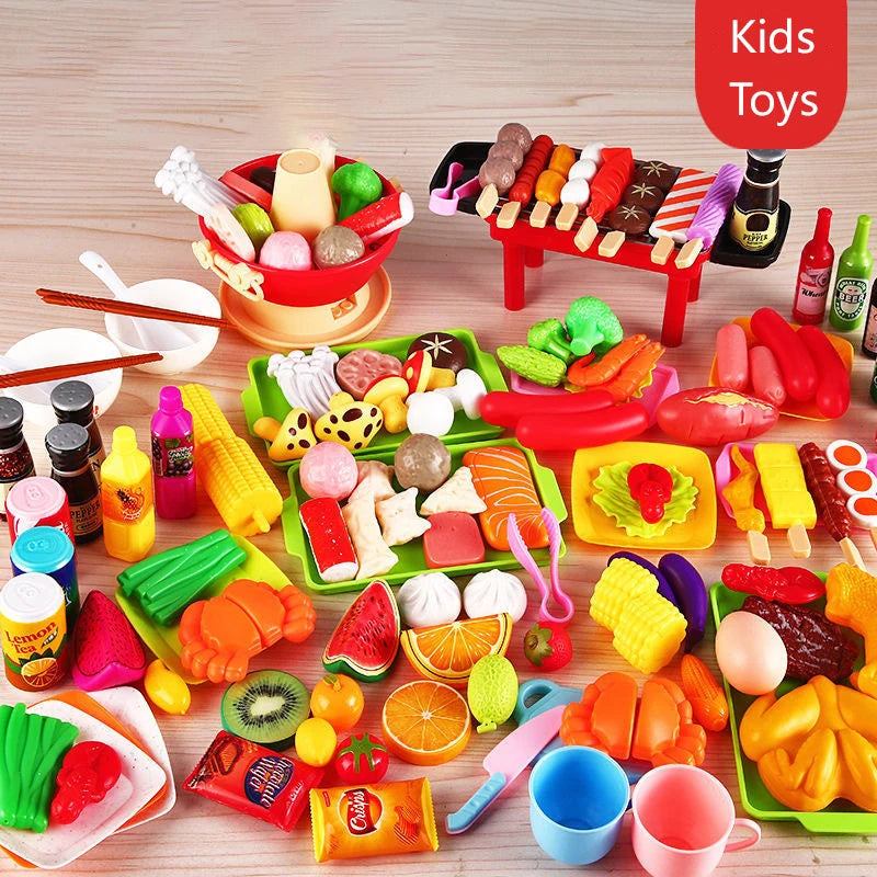 Kids Pretend Play Kitchen Toys Simulation Food Barbecue Cooking Toys Children Educational Play House Interactive Toys for Girl