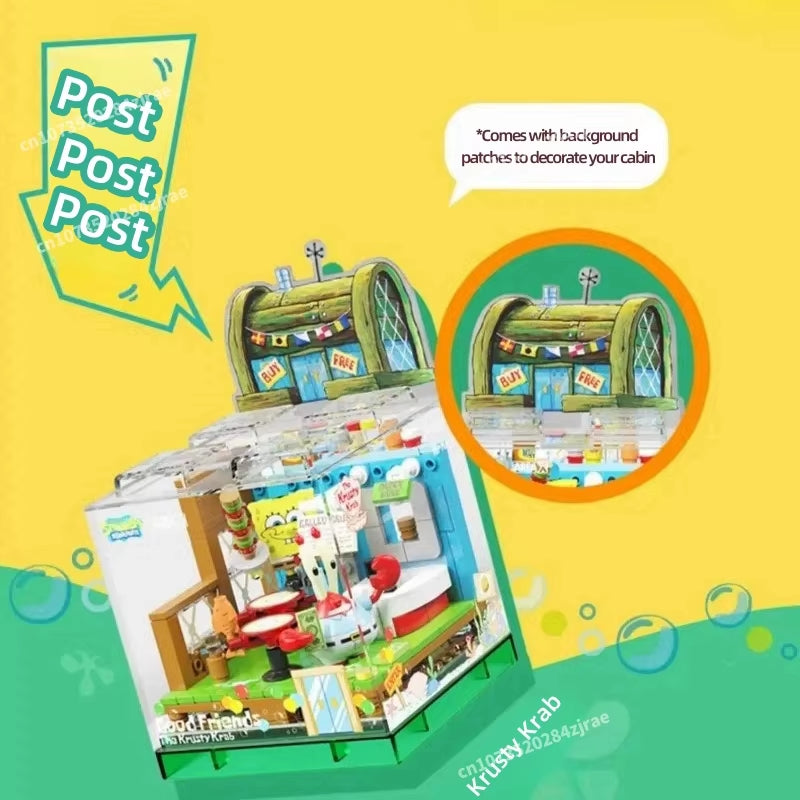 Spongebob Series Building Blocks Box Patrick Star Krusty Krab Squidward Tentacles Room Model Assembled Toy Ornaments Kids Gift