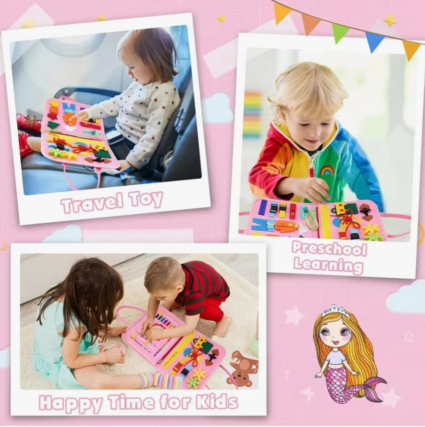 Montessori Toddler Busy Board,Autism Sensory Toys,Educational Activity Motor Skills Baby, Life Skills Learning Toys for Kids