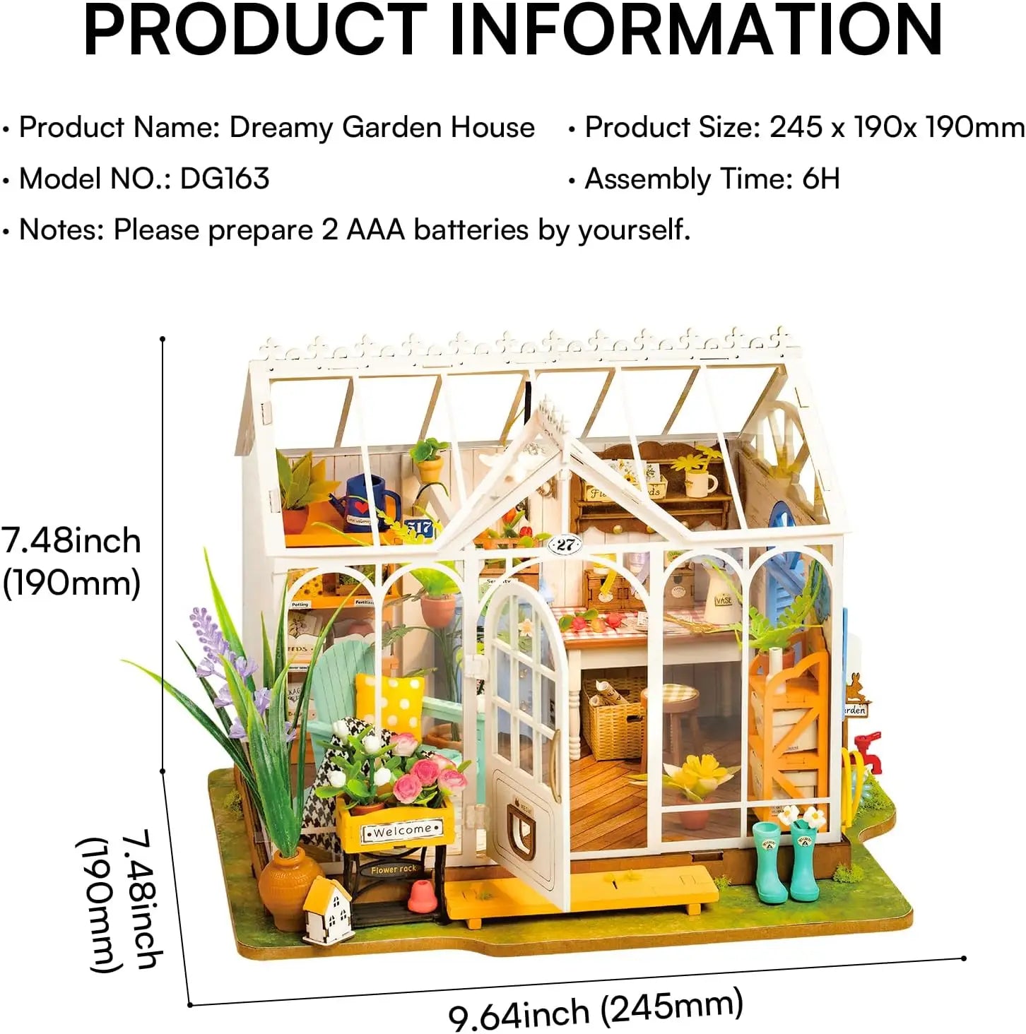 Rolife Dreamy Garden House 3D Puzzle DIY Miniature Dollhouse Kit Crafts Hobbies Bookshelf Decorative Objects DG163