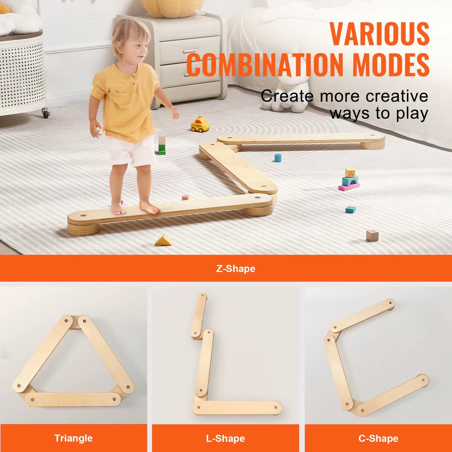 Balance Beam Stepping Stones Indoor & Outdoor Wooden Toddler Balance Boards Montessori Toy for Kids 2-6 Girls Boys Gift