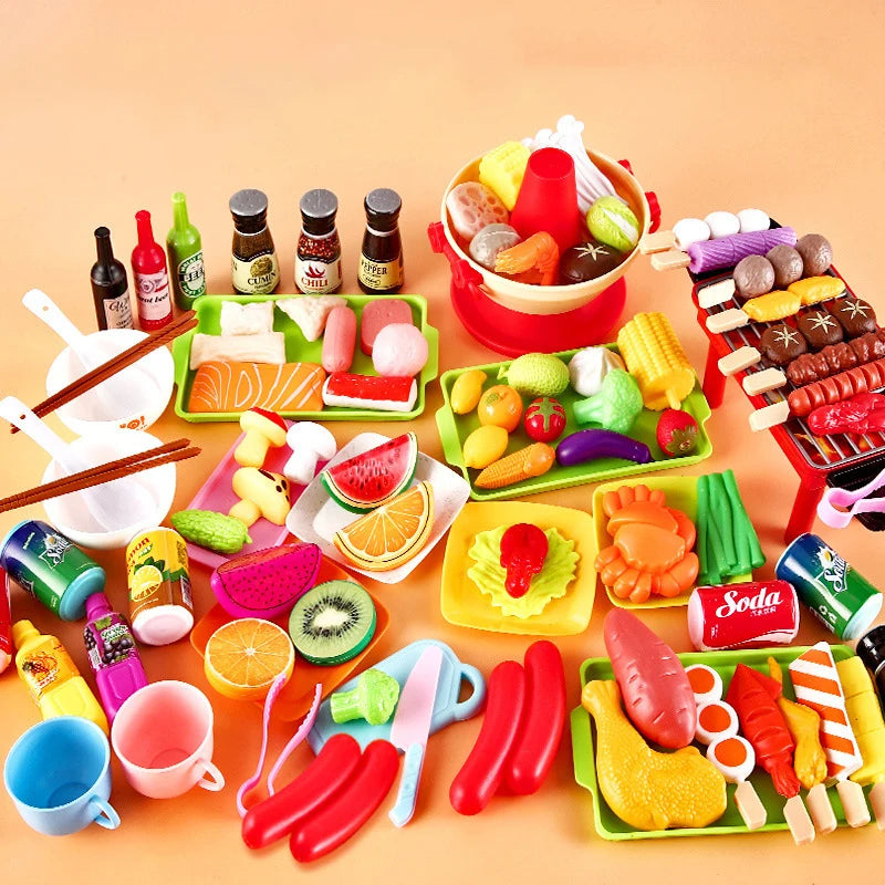 Kids Pretend Play Kitchen Toys Simulation Food Barbecue Cooking Toys Children Educational Play House Interactive Toys for Girl