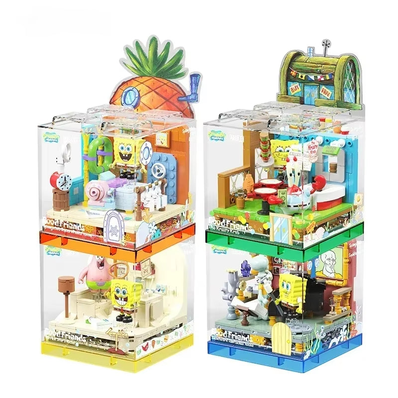 Spongebob Series Building Blocks Box Patrick Star Krusty Krab Squidward Tentacles Room Model Assembled Toy Ornaments Kids Gift