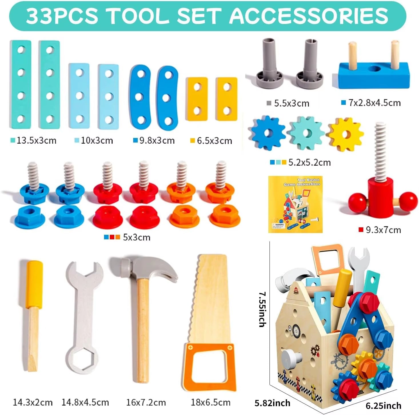 Children'S Wooden Toolbox Set Toys Simulation Maintenance Tool Repair Toys Montessori Screw Puzzle Kids Pretend Play Toys Gift