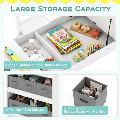 COSTWAY 2-In-1 Kids Art Table and Easel Set Wooden Drawing Desk W/Chairs-White