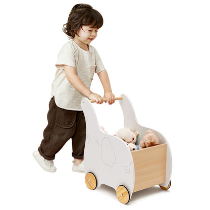 2-In-1 Wooden Baby Walker with Storage Chest and 4 Wheels