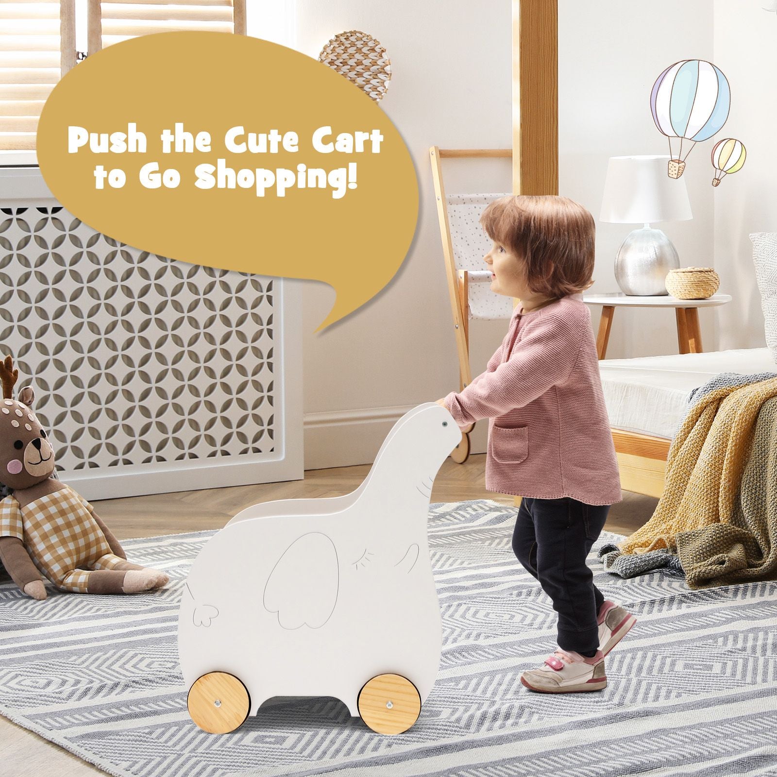 2-In-1 Wooden Baby Walker with Storage Chest and 4 Wheels