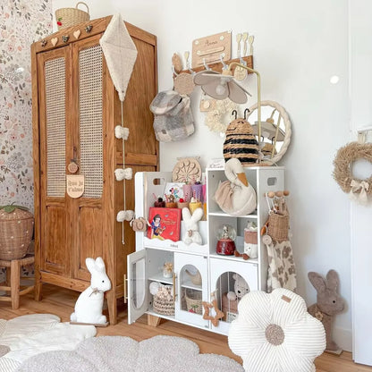 Robud Kids Wooden Bookshelf All-In-1 Kids Toy Storage Organizer 6 Cubby Bookcases Toy Chest Finish Space-Saving Caramel