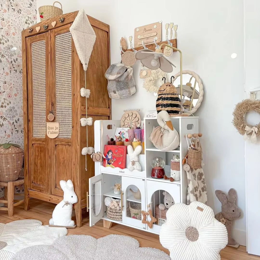 Robud Kids Wooden Bookshelf All-In-1 Kids Toy Storage Organizer 6 Cubby Bookcases Toy Chest Finish Space-Saving Caramel