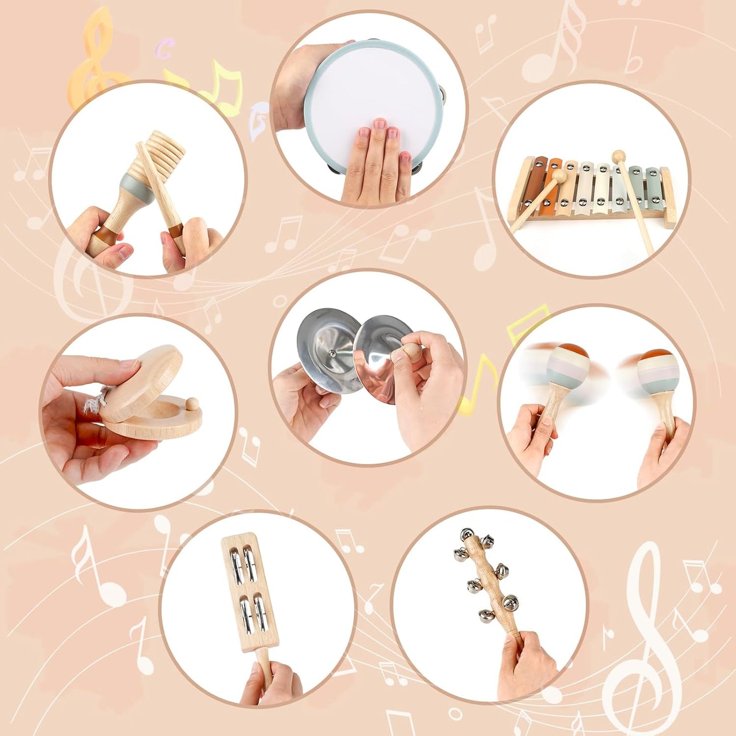 Kids Wooden Musical Instruments Set – Montessori Baby Toys 18M+ Boho Xylophone