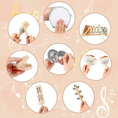 Kids Wooden Musical Instruments Set – Montessori Baby Toys 18M+ Boho Xylophone