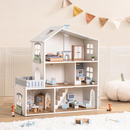 Robotime Robud Wooden Dollhouse 6 Rooms 29 Realistic Accessories 4-6" Dolls Nordic Style Kids Toddlers Gift Ages 3+