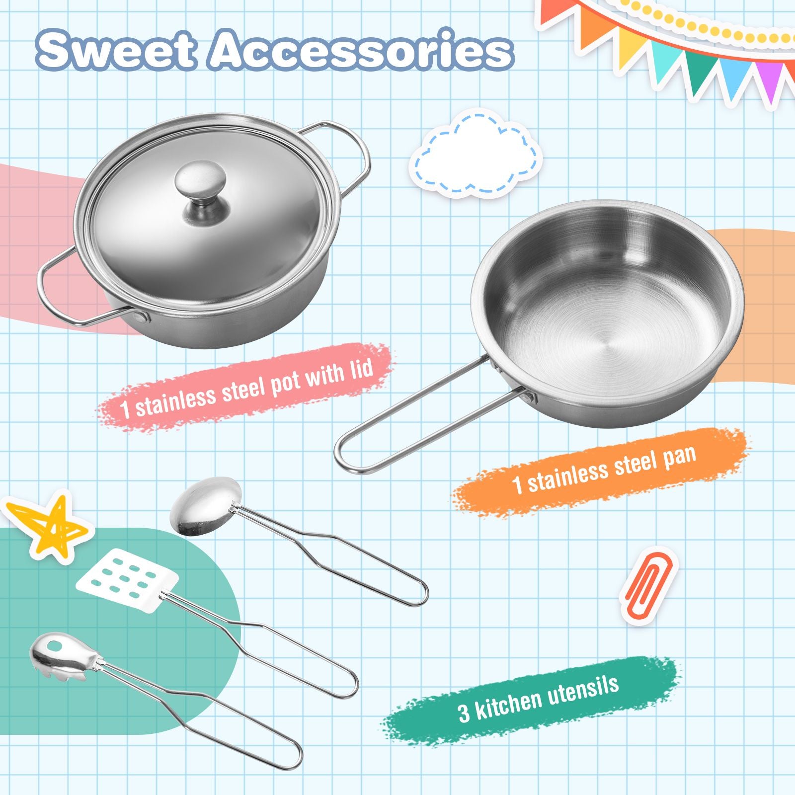 Kid'S Corner Kitchen Playset Wooden Play Kitchen with Range Hood