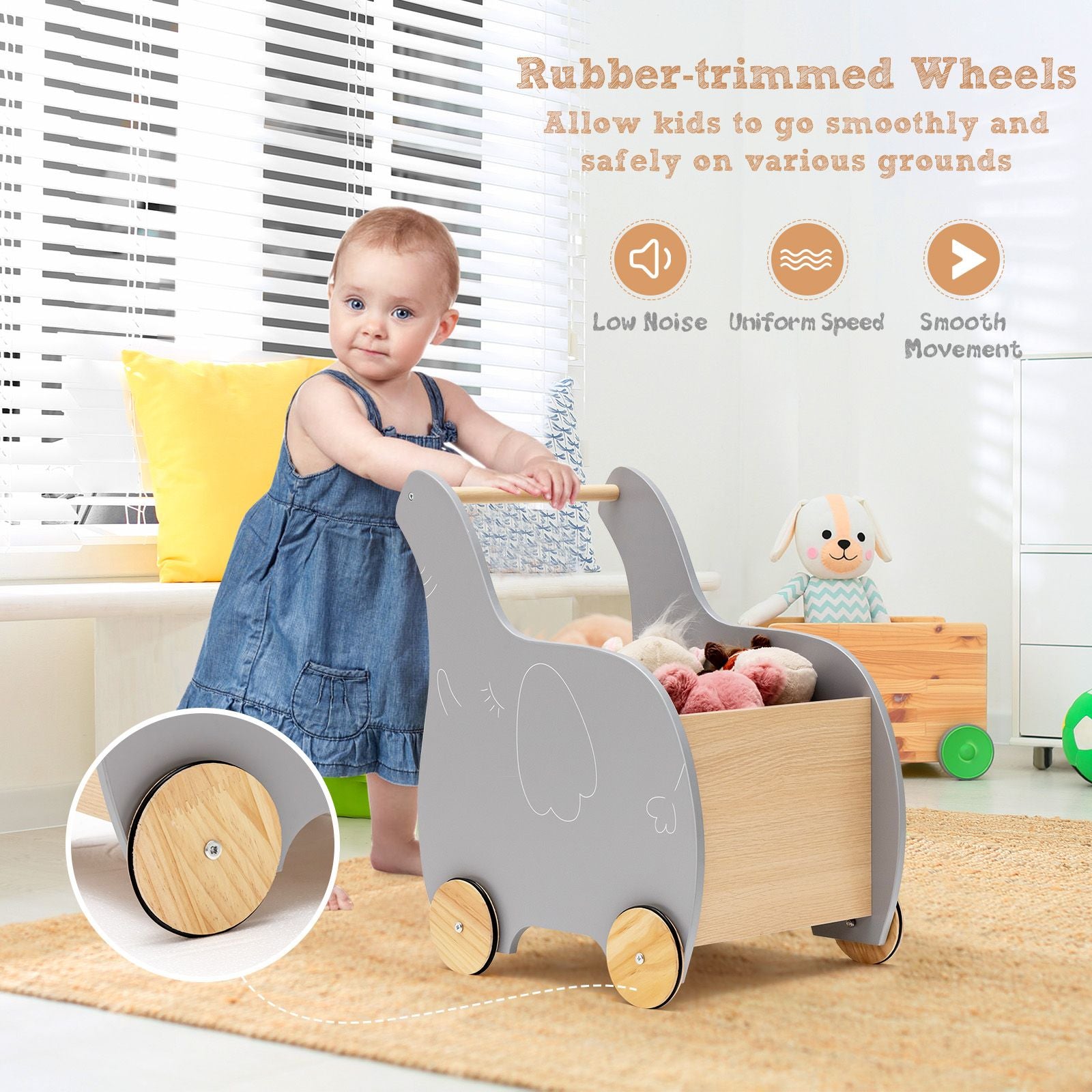 2-In-1 Wooden Baby Walker with Storage Chest and 4 Wheels