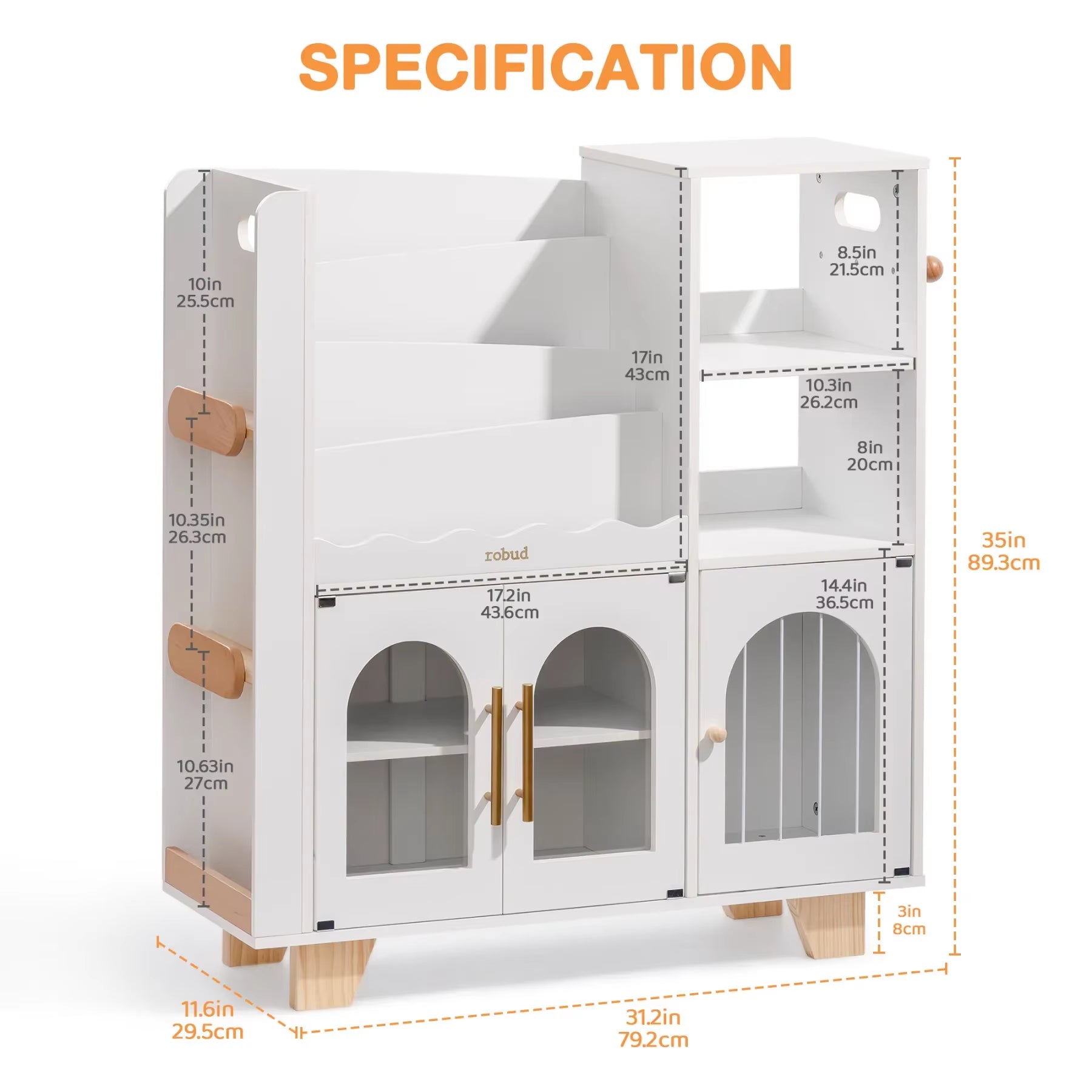 Robud Kids Wooden Bookshelf All-In-1 Kids Toy Storage Organizer 6 Cubby Bookcases Toy Chest Finish Space-Saving Caramel