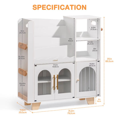 Robud Kids Wooden Bookshelf All-In-1 Kids Toy Storage Organizer 6 Cubby Bookcases Toy Chest Finish Space-Saving Caramel