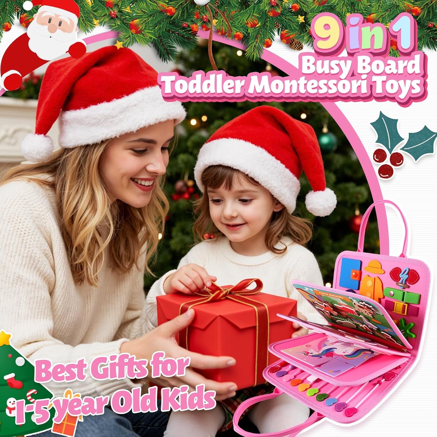 Busy Board Montessori Toys for 1 Year Old, Busy Book for 2 3 4 Year Old, Toddler Toys Gifts for 1 2 3 Year Old Girl Boys, Valentines Gifts for Kids, Easter Basket Fillers for Kids