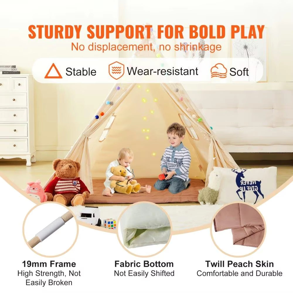 For Kids Play Tent Teepee for Toddler for Kids 1-5 Years Old with Mat Plush Balls and Windows for Indoor Outdoor Beige
