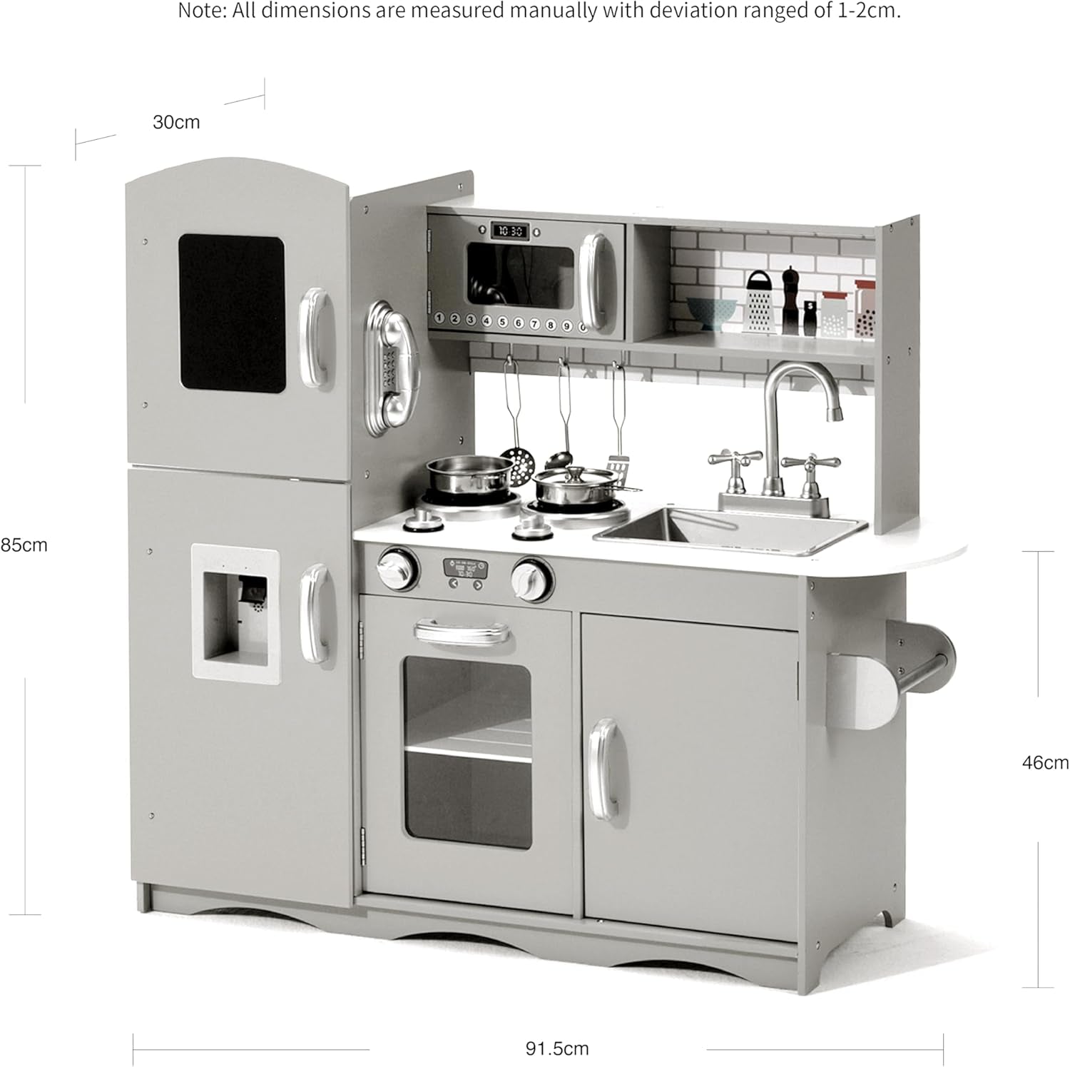 Kidoz Signature Kids Wooden Kitchen, Large Pretend Role Play Kitchen with Realistic Oven, Microwave and Sink with Taps, Kitchen Playset with Sounds and Lights for Kids (White Kitchen Only)