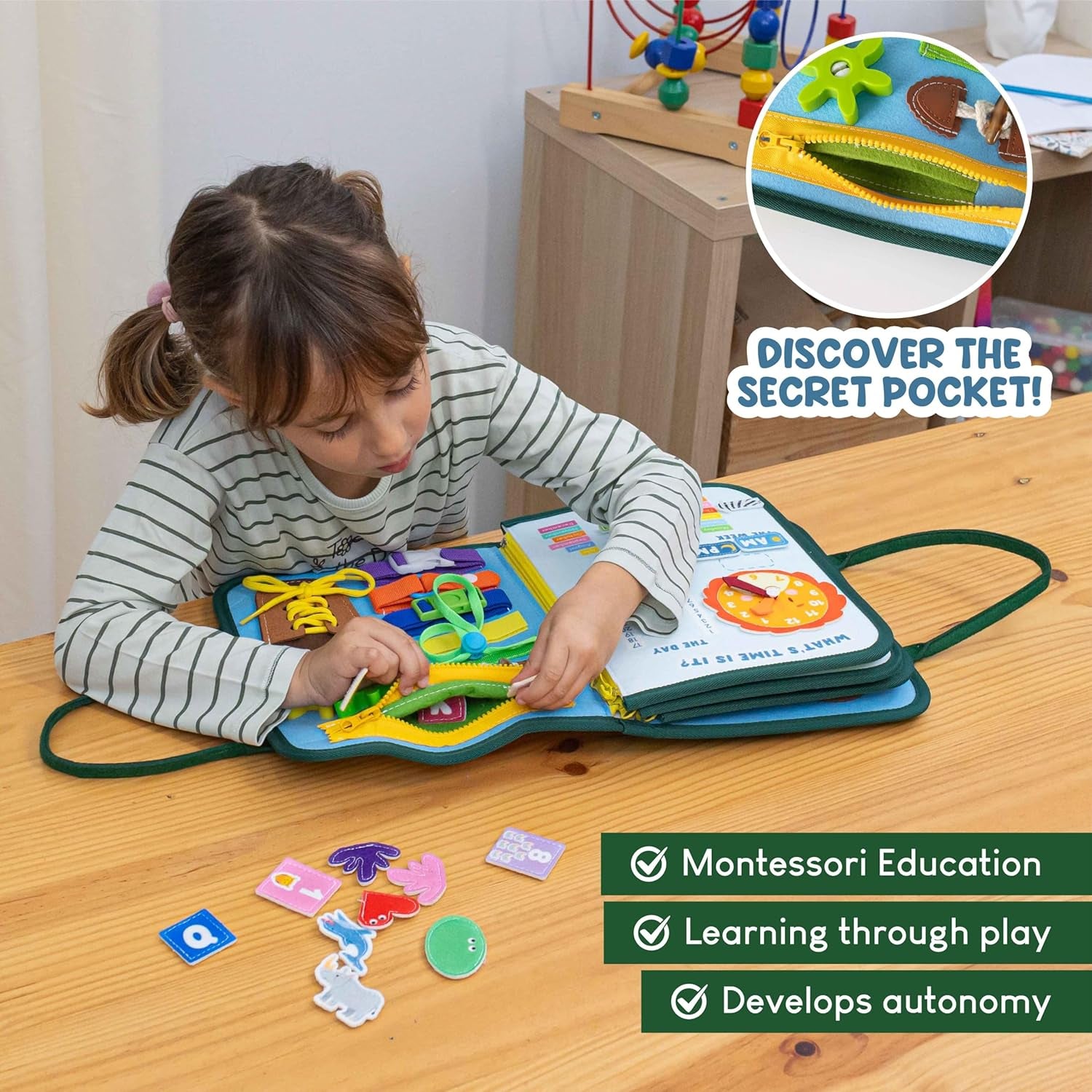 Busy Board for Toddlers Felt, Educational Montessori Toys. Early Development Activity Fine Motor Skills, Busy Book 1 2 3 Years. Sensory Board Kids Toys, Gifts for Boys Girls Birthday Christmas