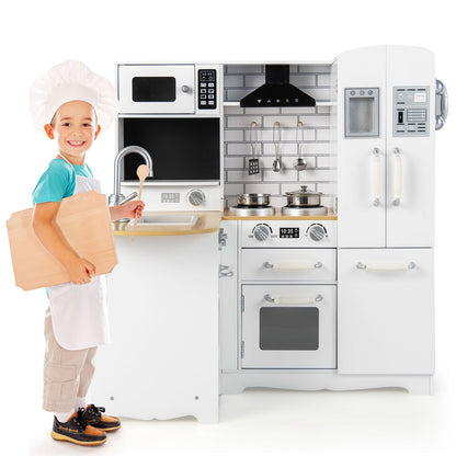 Kid'S Corner Kitchen Playset Wooden Play Kitchen with Range Hood