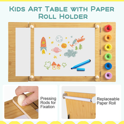 COSTWAY 2-In-1 Kids Art Table and Easel Set Wooden Drawing Desk W/Chairs-Natur
