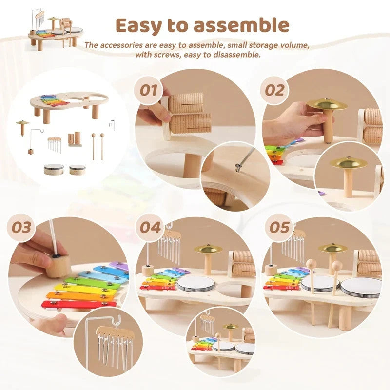 8 in 1 Montessori Wooden Musical Set Instruments Drum Activity Toys for Toddlers