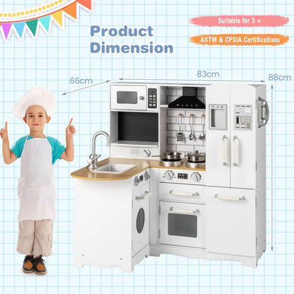 Kid'S Corner Kitchen Playset Wooden Play Kitchen with Range Hood