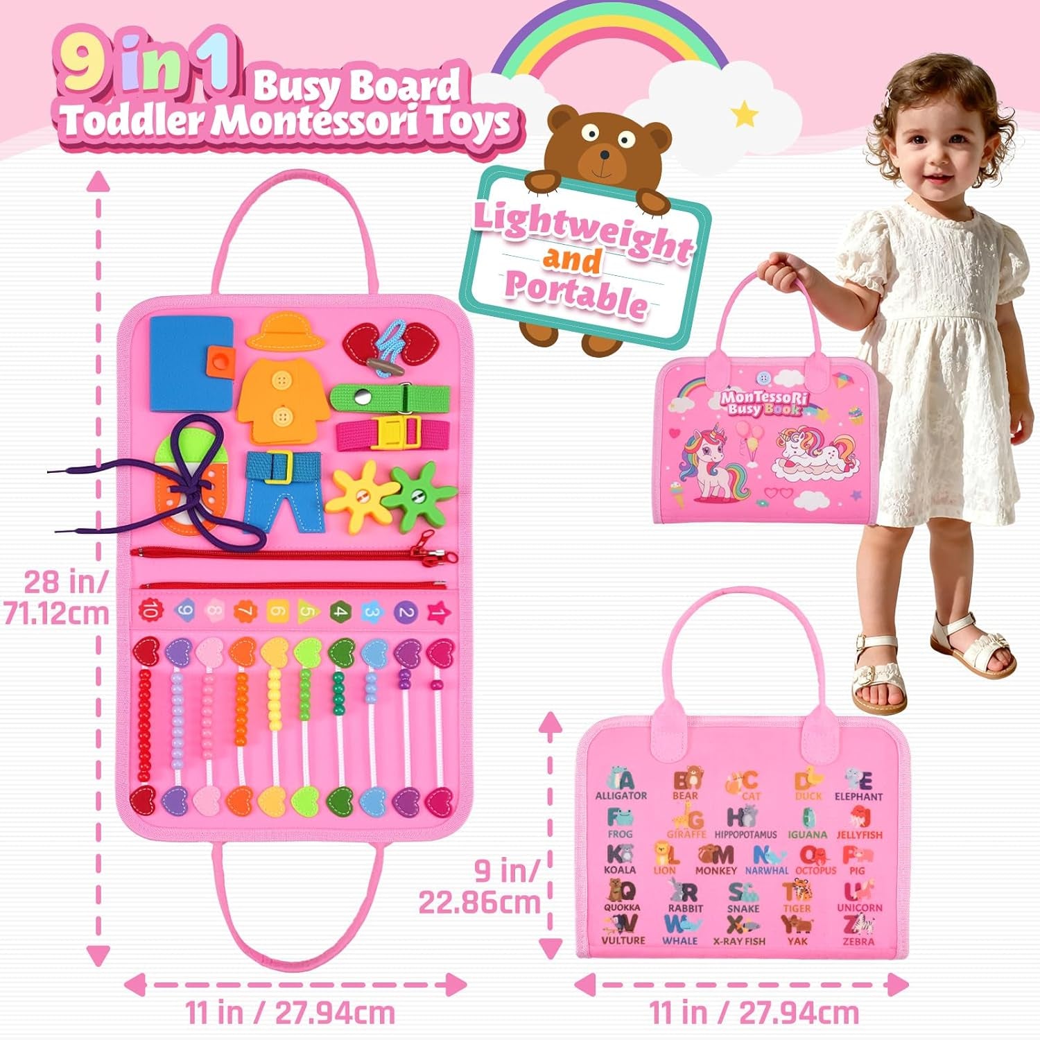 Busy Board Montessori Toys for 1 Year Old, Busy Book for 2 3 4 Year Old, Toddler Toys Gifts for 1 2 3 Year Old Girl Boys, Valentines Gifts for Kids, Easter Basket Fillers for Kids
