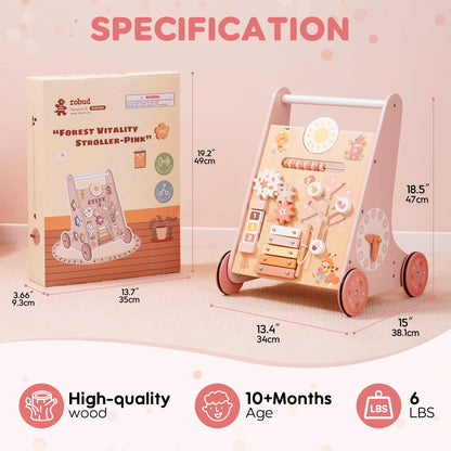ROBUD Wooden Baby Walker Baby Push Walker with Activity Center and Storage Montessori Walker Toy for Boys and Girls