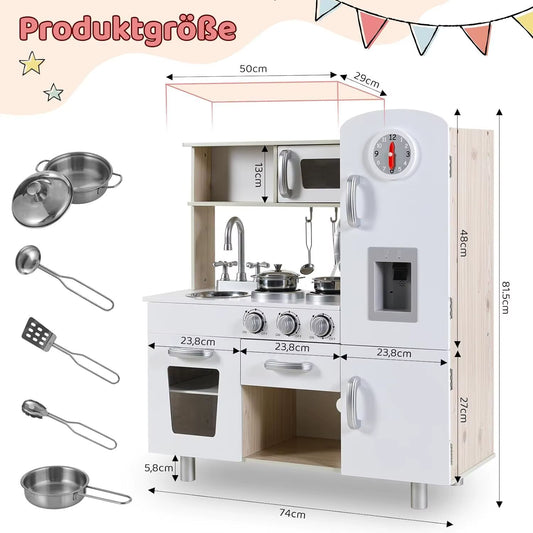 Children'S Wooden Kitchen Toy for Children Play Kitchen with Simulated Light and Sound Effects, Doll Kitchen with Accessories