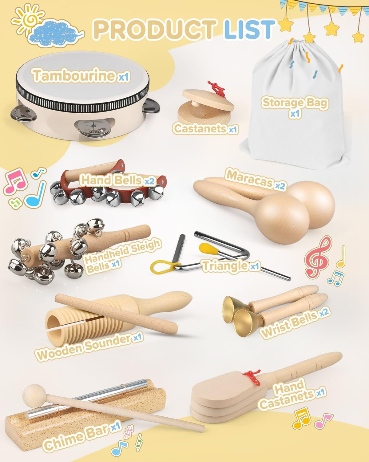Kids Musical Instruments 14Pcs, Montessori Musical Toys Maracas, Percussion Instruments Music Enlightenment, Musical Toys for Boys and Girls, Kids Birthday Gift