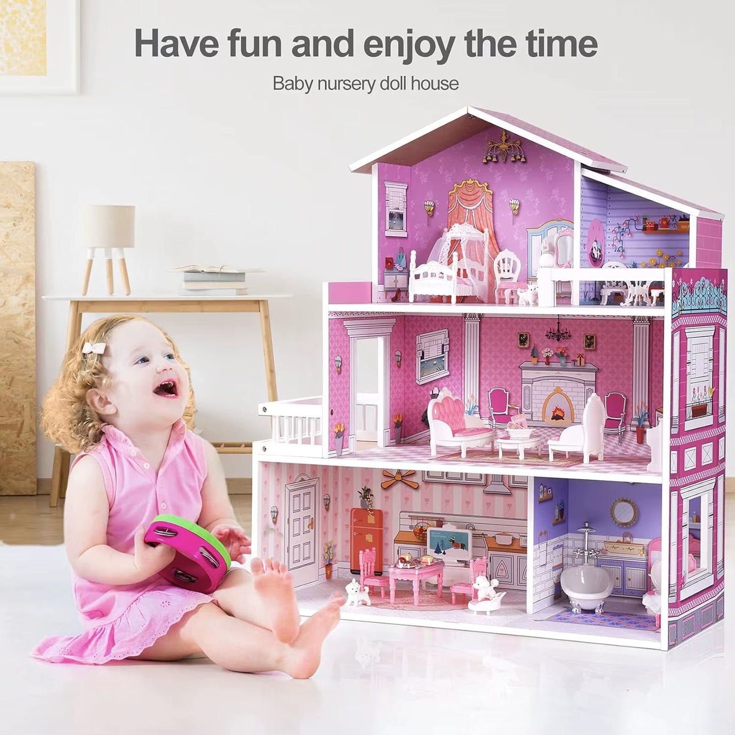 Robud Victoria Wooden Dollhouse Furniture Preschool Dollhouse House Toy for Girls 3+