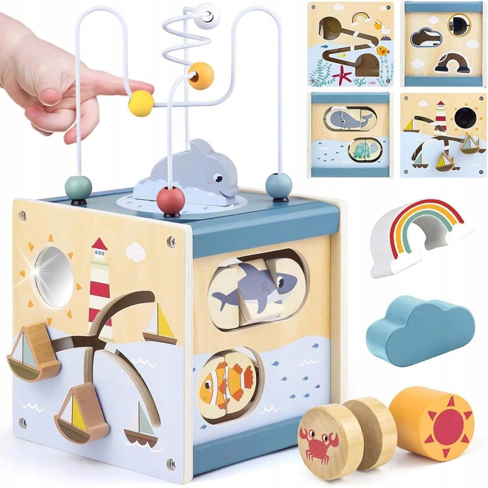 Activity Cube Baby Toys - Wooden Toys for 1 2 3 Year Old Boys and Girls - Table