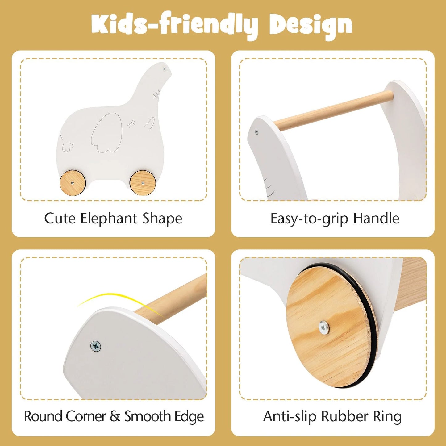 2-In-1 Wooden Baby Walker with Storage Chest and 4 Wheels