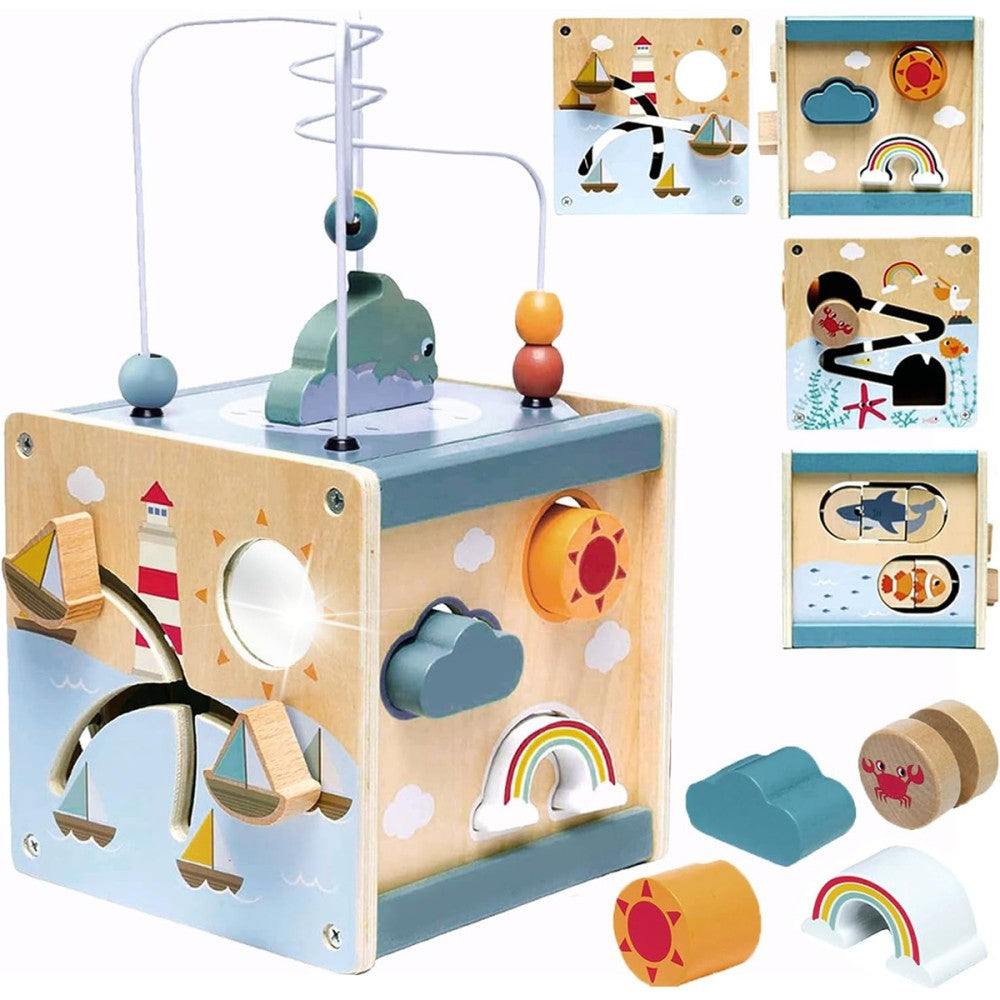 Activity Cube Baby Toys - Wooden Toys for 1 2 3 Year Old Boys and Girls - Table