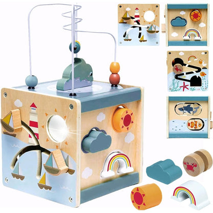 Activity Cube Baby Toys - Wooden Toys for 1 2 3 Year Old Boys and Girls - Table