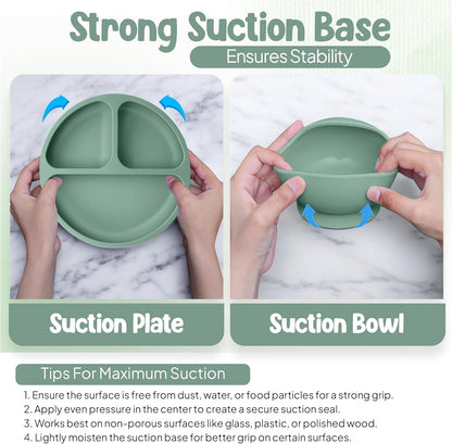 Baby Weaning Set – 15 Pcs Silicone Baby Feeding Set with Suction Plate, Bowl, Bib, Sippy Cup, Fruit Feeder, Freezer Tray – Baby Plates and Bowls Set – Pink – BPA Free | 6M+