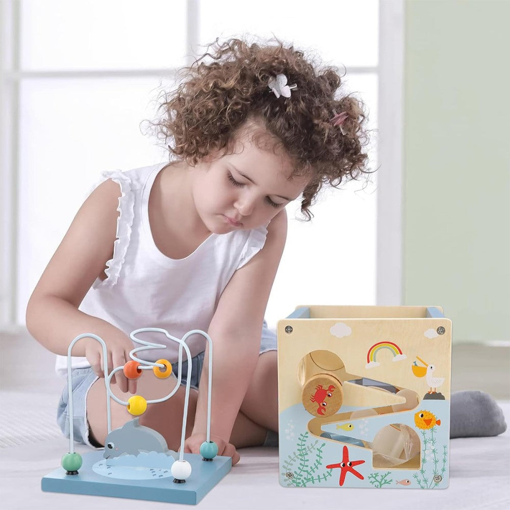 Activity Cube Baby Toys - Wooden Toys for 1 2 3 Year Old Boys and Girls - Table