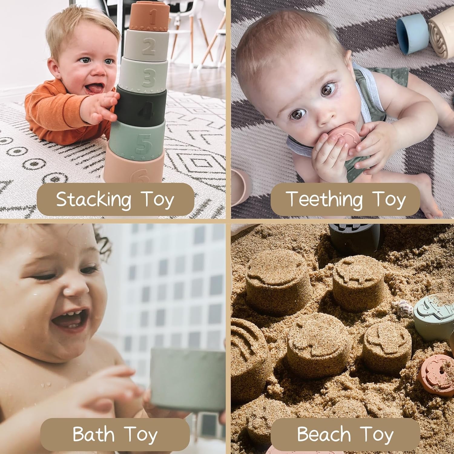 Moonkie Baby Stacking Cups Toy Silicone, Teething Toys for Baby, Early & Toys, 7