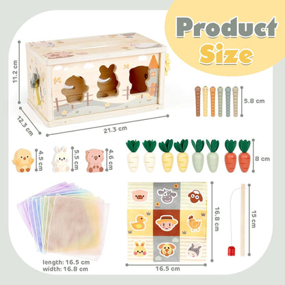 Montessori Toys for 1 Year Old, 6 in 1 Baby Tissue Box Toy Wooden Activity Cube, Shape Sorter Sensory Toys for Babies 12 Months, 1St Birthday Gifts for Girls Boys