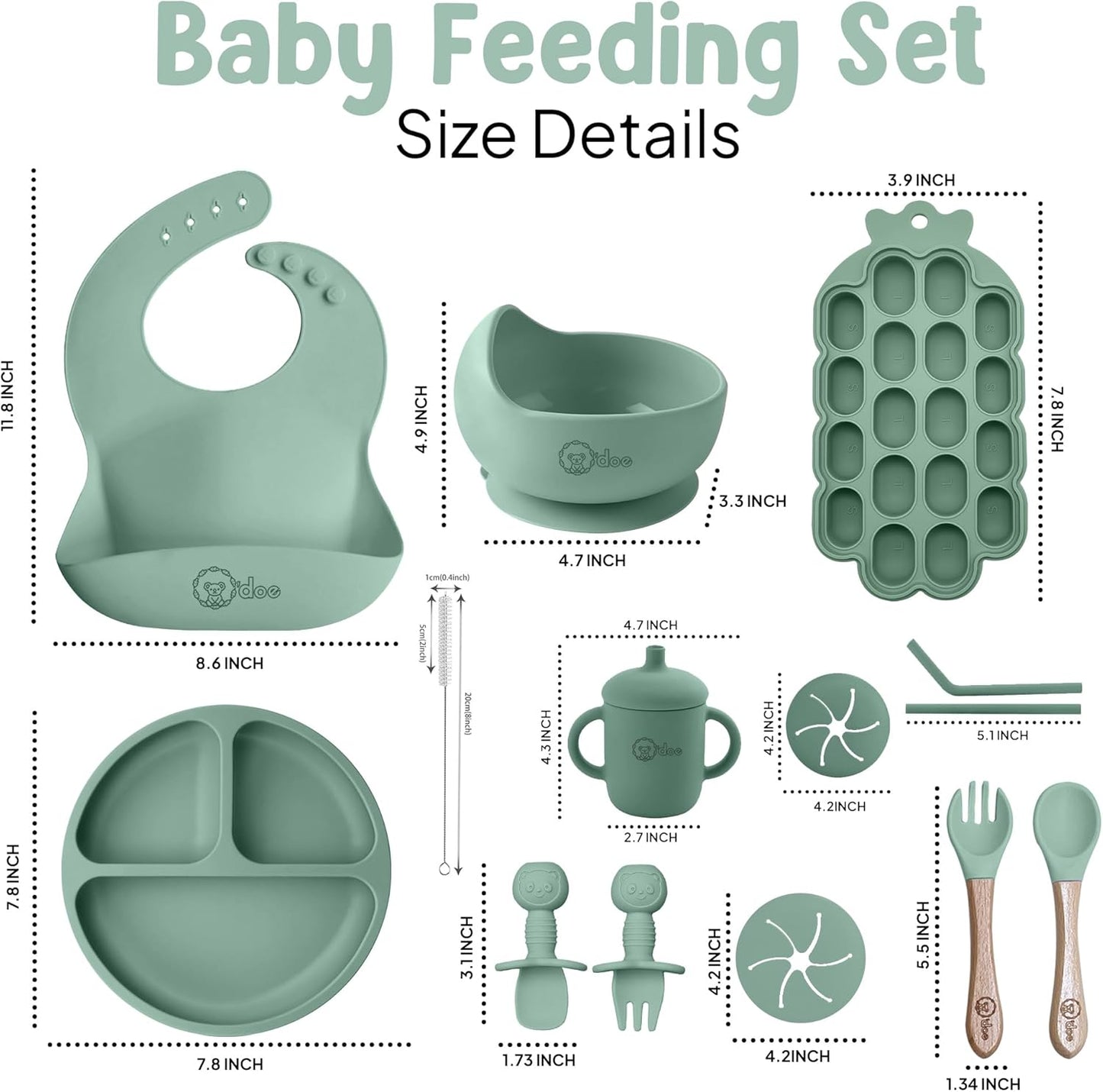 Baby Weaning Set – 15 Pcs Silicone Baby Feeding Set with Suction Plate, Bowl, Bib, Sippy Cup, Fruit Feeder, Freezer Tray – Baby Plates and Bowls Set – Pink – BPA Free | 6M+