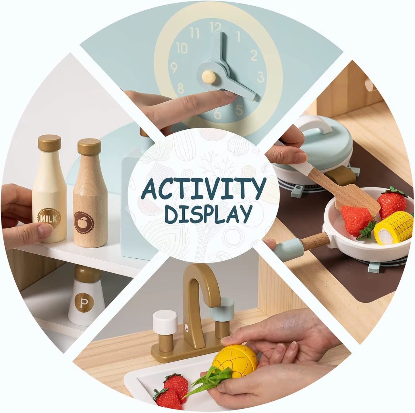 Robud Wooden Kitchen for Kids Play Kitchen with Plenty of Play Features Toddler Kitchen Set Gift for Girls Boys 3+