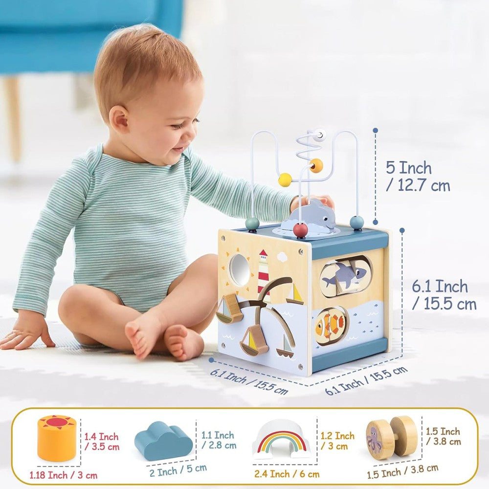 Activity Cube Baby Toys - Wooden Toys for 1 2 3 Year Old Boys and Girls - Table