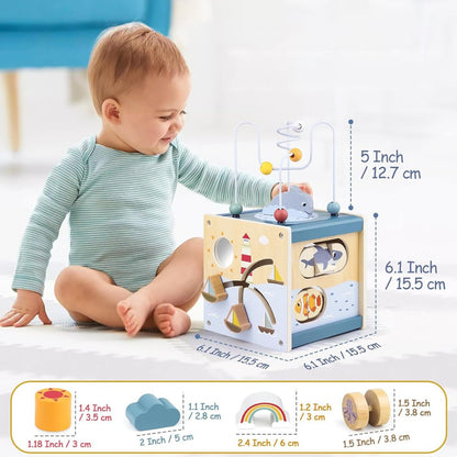 Activity Cube Baby Toys - Wooden Toys for 1 2 3 Year Old Boys and Girls - Table