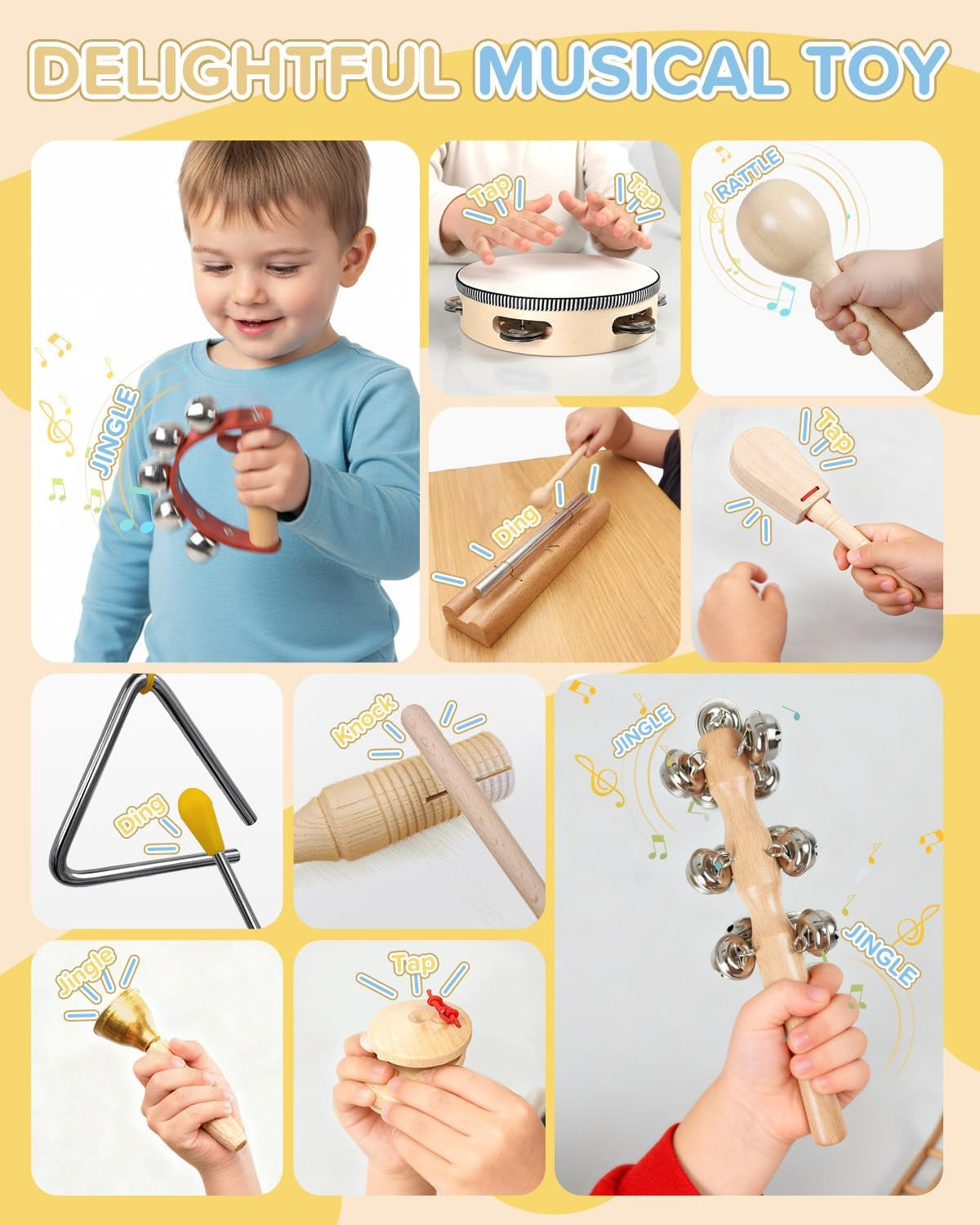 Kids Musical Instruments 14Pcs, Montessori Musical Toys Maracas, Percussion Instruments Music Enlightenment, Musical Toys for Boys and Girls, Kids Birthday Gift