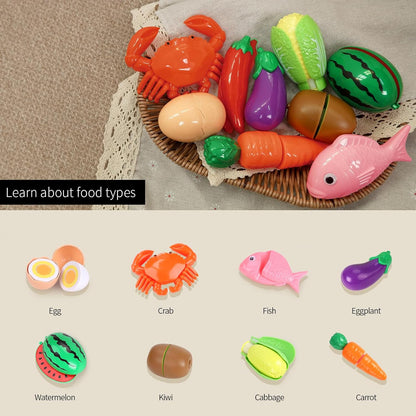 Kitchen Pretend Toy, Role Play Cutting Fruit Food Toy & Cookware Pot & Pan Set, Educational Gift Toy for Kid Girl Boy Toddler Age 3,4,5,6,7,8, Cooking Utensil Vegetable Toy for Children